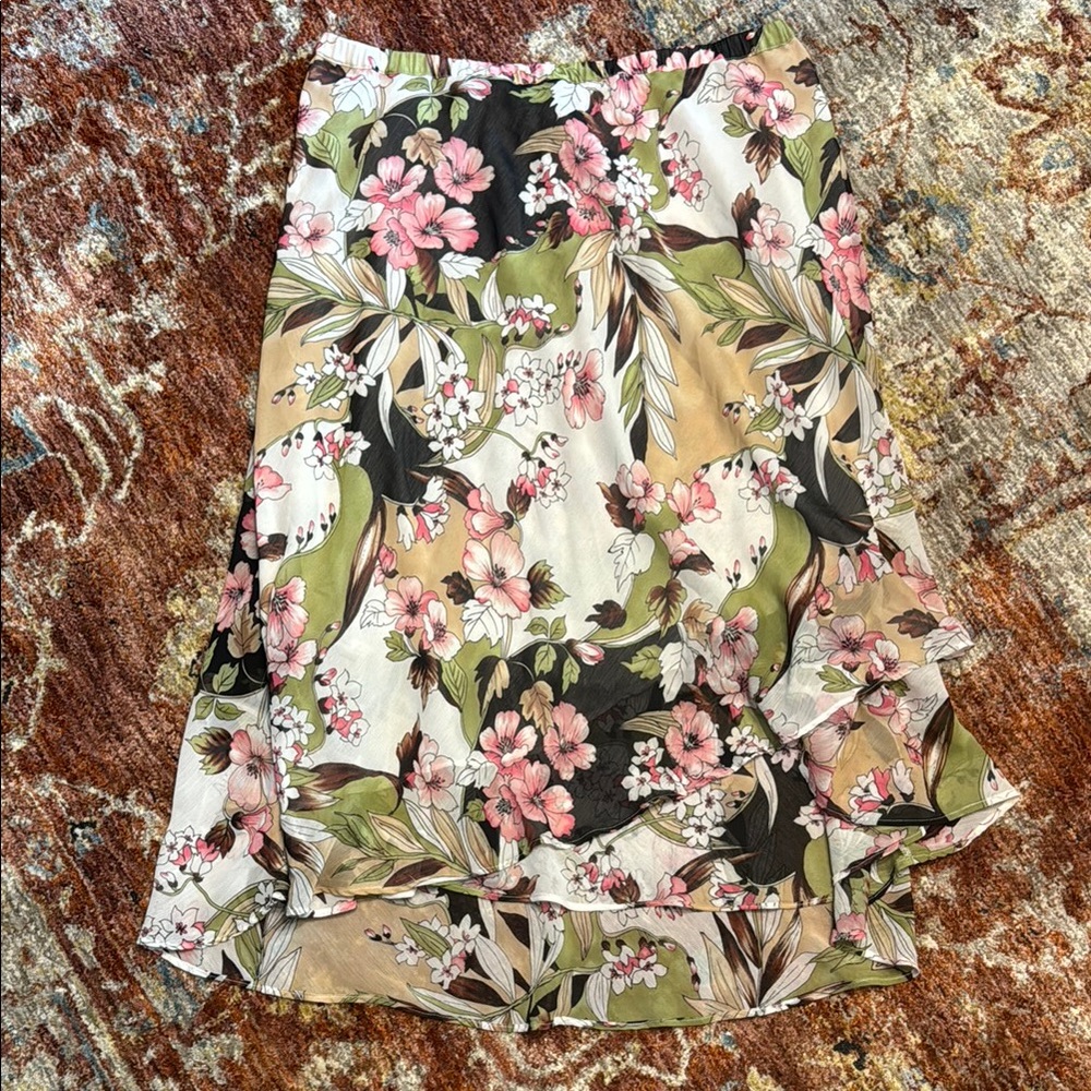 💕Vintage Graff by UM Company High-Low Skirt - Pink and Green Floral